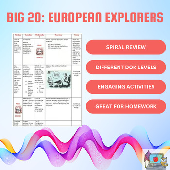 Preview of Big 20 European Explorers/Native American Relation (SS3H2) No Prep Spiral Review