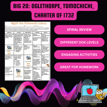 Preview of Big 20 Oglethorpe, Tomochichi, Charter 1732, & more! No Prep Spiral Review~SS8H2