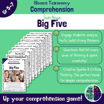 Preview of Big 5 Animals Non-fiction Blooms Comprehension, Script writing & Grading Rubric