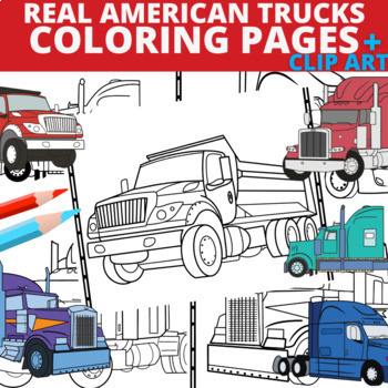Preview of Big American Trucks Coloring Pages & Heavy Trucks Clipart