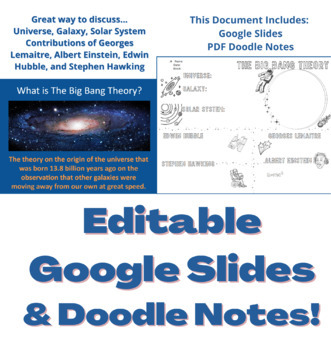 Preview of Big Bang Theory EDITABLE Google Slides and Doodle Note Page
