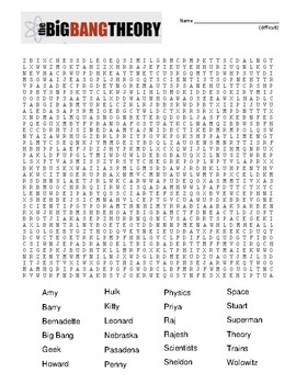 Big Bang Theory difficult Word Search and Coloring Page by Ejjaidali's Deli