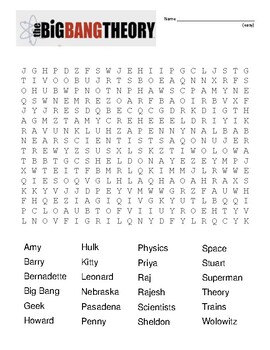 Big Bang Theory word search and coloring page (SUB PLAN use?) | TpT