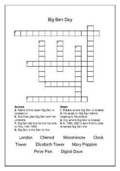 Big Ben Day November 13th Crossword Puzzle Word Search Bell Ringer