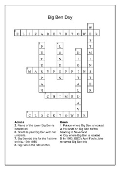 Big Ben Day November 13th Crossword Puzzle Word Search Bell Ringer