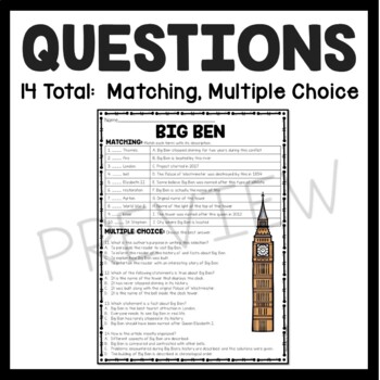 Big Ben in England Reading Comprehension Worksheet by Teaching to the