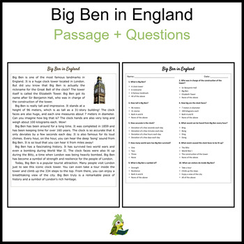 Big Ben in England Reading Comprehension and Word Search TPT