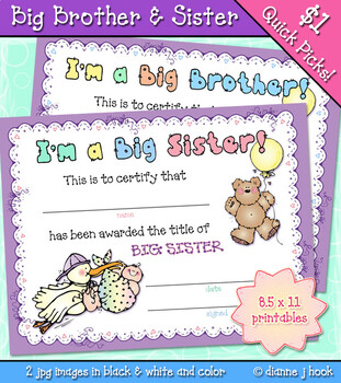 Preview of Big Brother or Sister Certificate for a New Baby in the Family