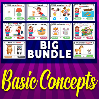 Preview of Big Bundle " Basic Concepts ", Printable Task Cards and worksheet for kids