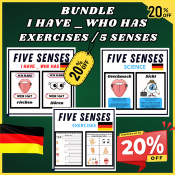 Preview of Big Bundle Five Senses Facts, I HAVE _WHO HAS, EXERCISES, 5 Senses, German