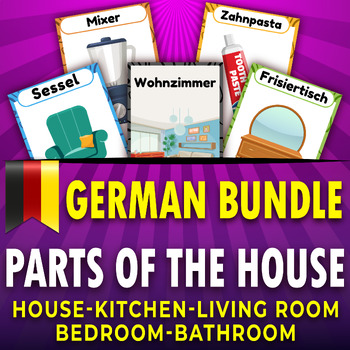 Preview of Big Bundle, German Parts of the House, Flashcards Vocabulary for EFL & ESL