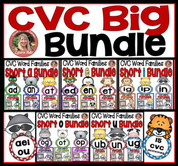 Preview of Big Bundle of 15 CVC Short Vowel Word Family Digital Activities