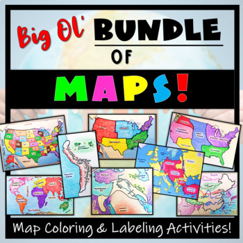 Preview of Big Bundle of Map Activities!  Color & Label US, World, Conflict Maps & More!