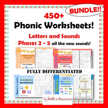 Preview of Phonic Worksheets for Phases 2 to 5 Letters and Sounds: SUPER BUNDLE!