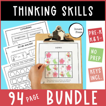 Preview of Big Critical Thinking Skills Worksheet Bundle PreK Kindergarten and 1st Grade