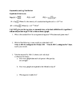 Preview of Big Exponential and Logarithm Review Packet