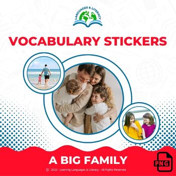 Preview of Big Family - Digital Vocabulary No Words Stickers of REAL PEOPLE Family Members