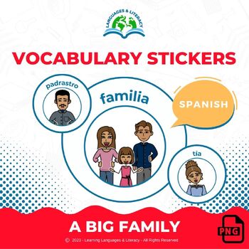 Preview of Big Family - Digital Vocabulary Spanish Stickers of CARTOON Family Members