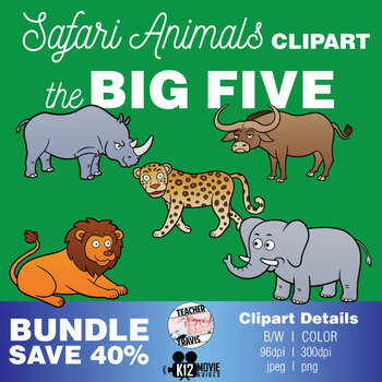 Big Five Safari Animals Clip Art | (TeacherTravis Clipart) by TeacherTravis