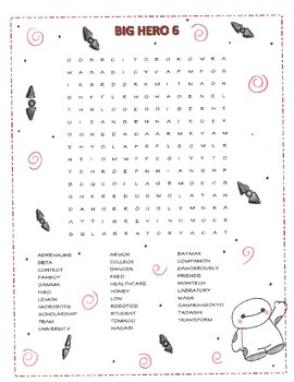 Preview of Big Hero 6 Movie Disney Word Search Activity