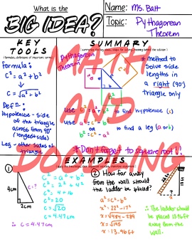 Preview of Big Idea Math Guided Summary Note with Pythagorean Theorem Exemplar
