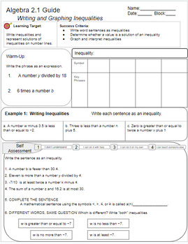 Preview of Big Ideas Algebra 1 Chapter 2 Note Taking Guide