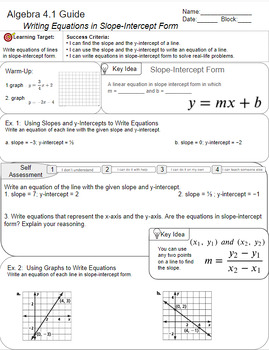 Preview of Big Ideas Algebra 1 Chapter 4 Note Taking Guide