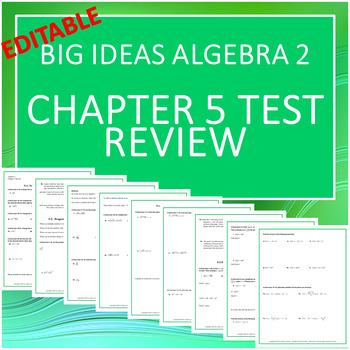 Preview of Big Ideas Algebra 2 Chapter 5 Test Review --Editable