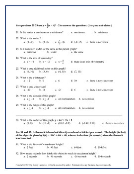 Big Ideas Algebra 2 Full Exam Chapters 1-4 Multiple Choice--editable