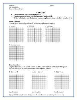 Big Ideas Math Algebra 2 Exam Review Chapter 1--editable By Ashley Lawrence