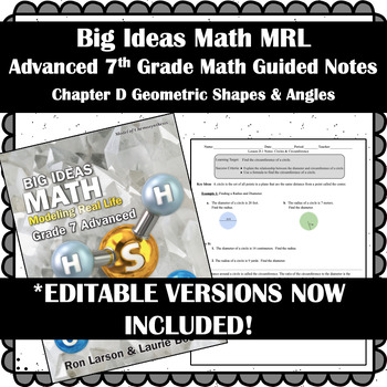 Preview of Big Ideas Math MRL- Advanced 7th Grade Guided Note ChD Geometric Shapes & Angles