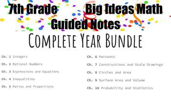 Preview of Big Ideas Math Red Guided Notes Year Bundle - Editable