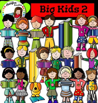 Preview of Big Kids 2 (with books and frames)- Color and black/white Clip art- 61 items!