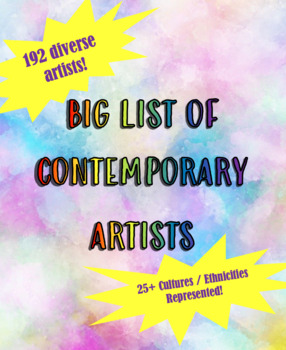 Big List of Contemporary Artists by Art Class Oasis | TPT