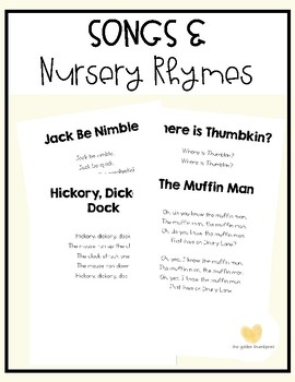 Preview of Big List of Nursery Rhymes and Songs