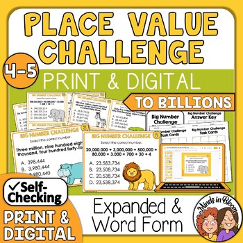 Preview of Place Value Task Cards Expanded Form Word Form Numbers Billions Multiple Choice