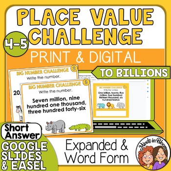 Preview of Place Value Task Cards Expanded Form Word Form Numbers to the Billions Challenge