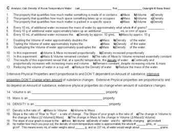 Density 10 Calculate And Graph The Density Of Room Temperature Water Quiz