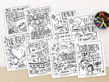 Preview of Big Truths for Little Hearts Set of 8 Hand-drawn Bible Verse Coloring Pages