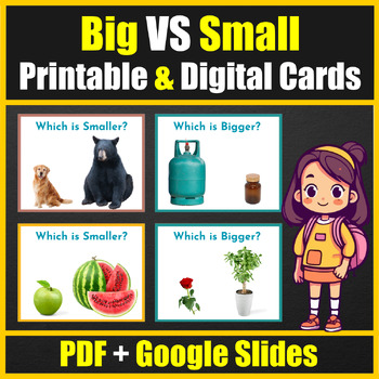 Preview of Big VS Small - Printable & Digital Basic Concepts Cards - PDF + Google Slides