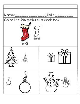 Big and Small Worksheets--Christmas Themed