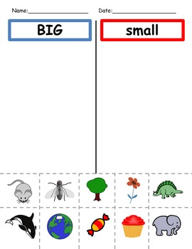 Preview of Big and small picture sorting practice and center