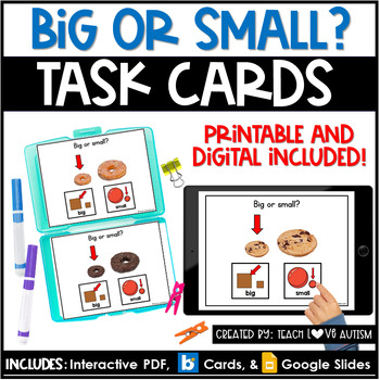 Preview of Big or Small | Identifying Size | Math Printable Task Cards | Boom Cards