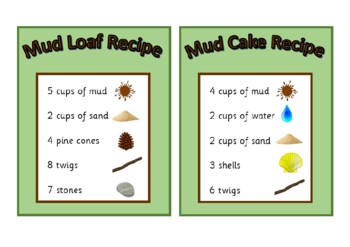 Preview of Big set of mud kitchen recipe cards & 'make your own' recipe EYFS K pre-K maths