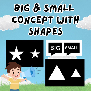 Preview of Big vs Small Concept with Shapes | Black & White Learning Cards | Printable PDF