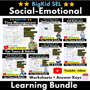 Preview of BigKid SEL for Teens/Adult Social-emotional Learning Bundle Worksheets + Answers