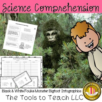 Preview of Fouke Monster Bigfoot Infographics and Task Card Questions Black and White Print