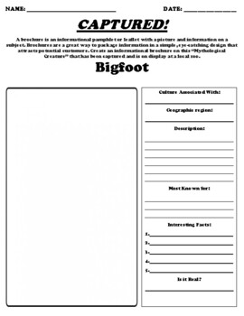 Preview of Bigfoot "Informational Brochure" Worksheet and Webquest