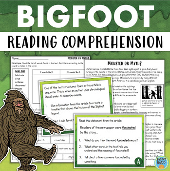 Preview of Bigfoot Sasquatch Mystery Close Reading Comprehension Passages Task Cards