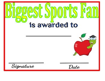 Preview of Biggest Sports Fan Certificate: Personality Awards